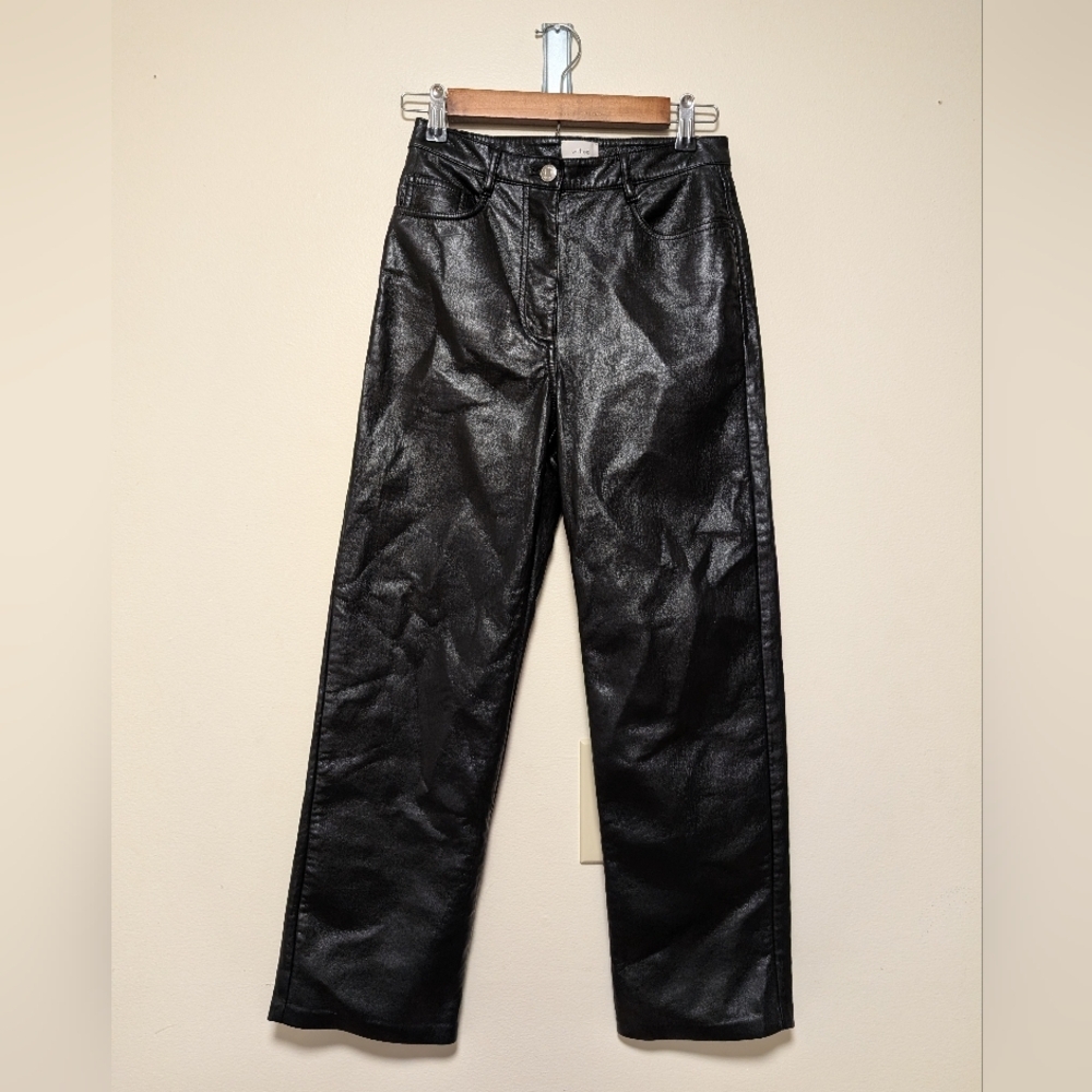Wilfred Faux Leather Straight Leg Pants Black High Rise Size 2